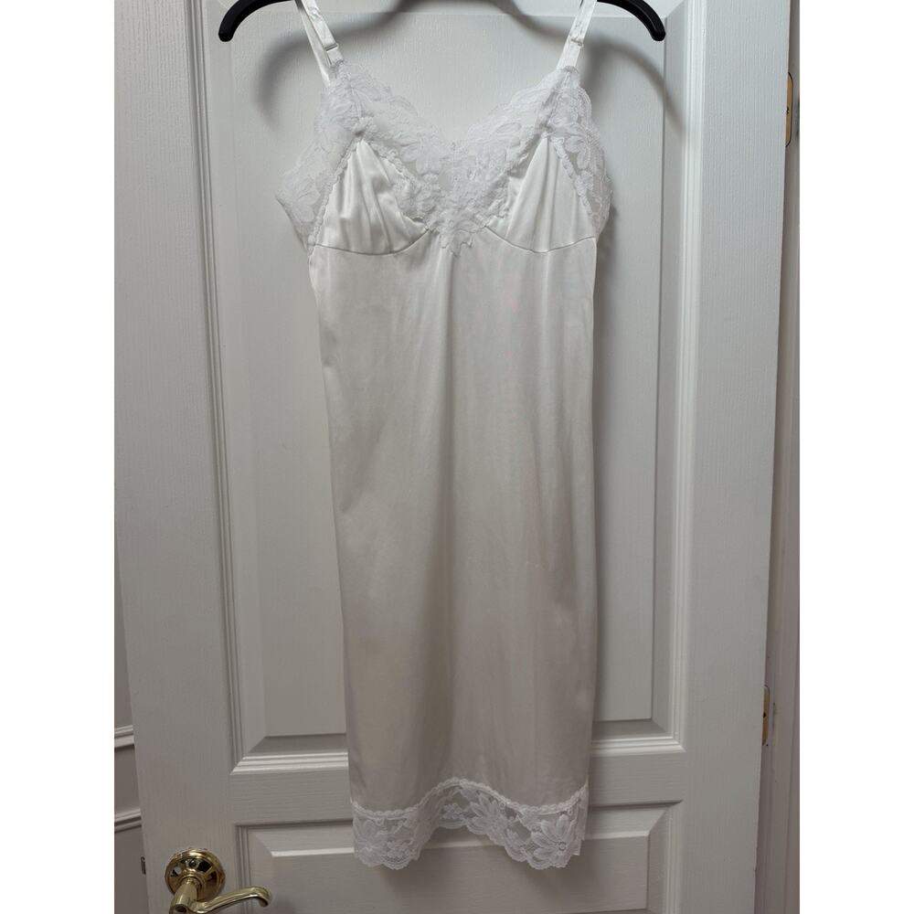 Vintage Lorraine White Full Slip Size 34 Lace Trim Nylon Nightgown USA Made